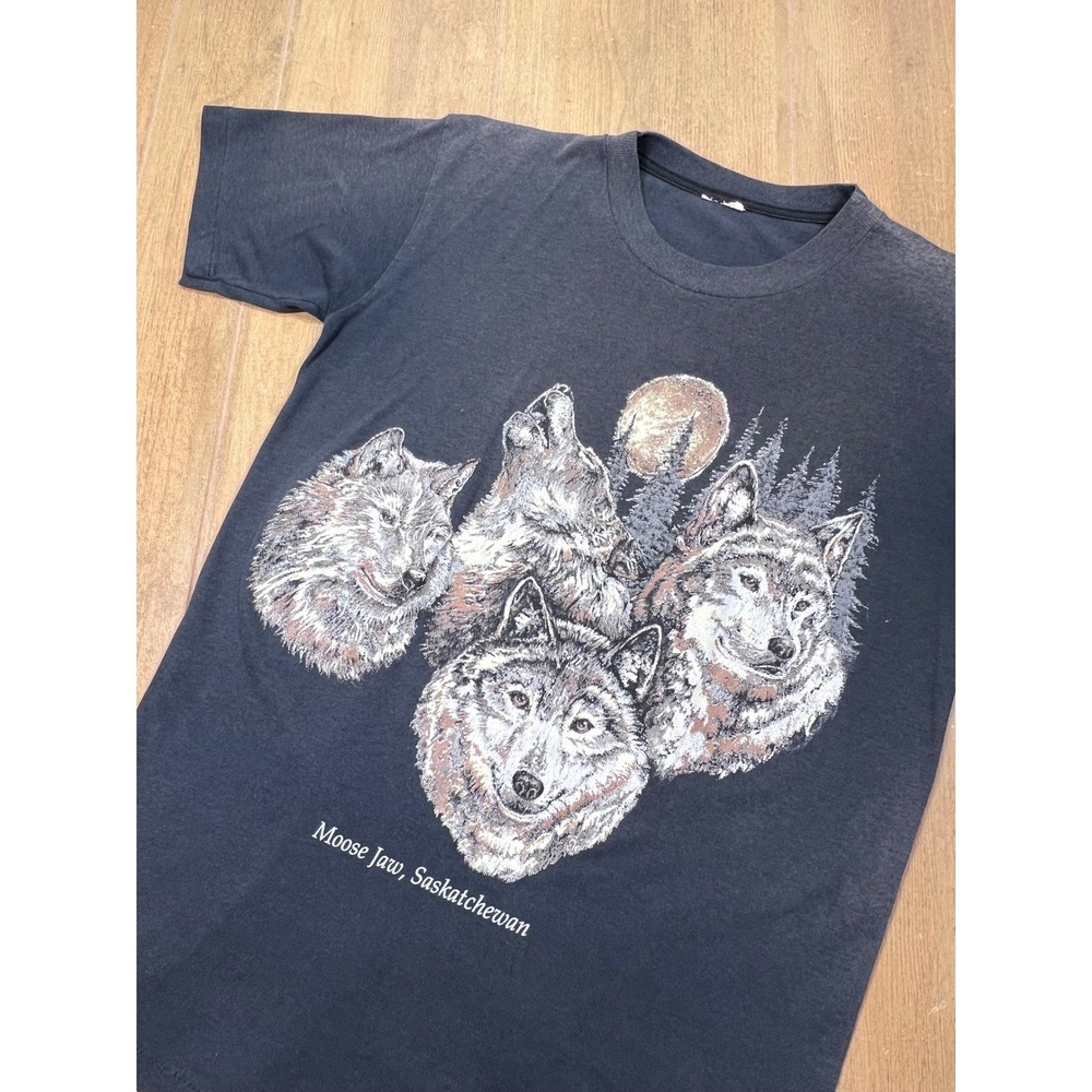 Vintage Moose Jaw Saskatchewan Wolves  Graphic T-Shirt‎ Black grey single stitch